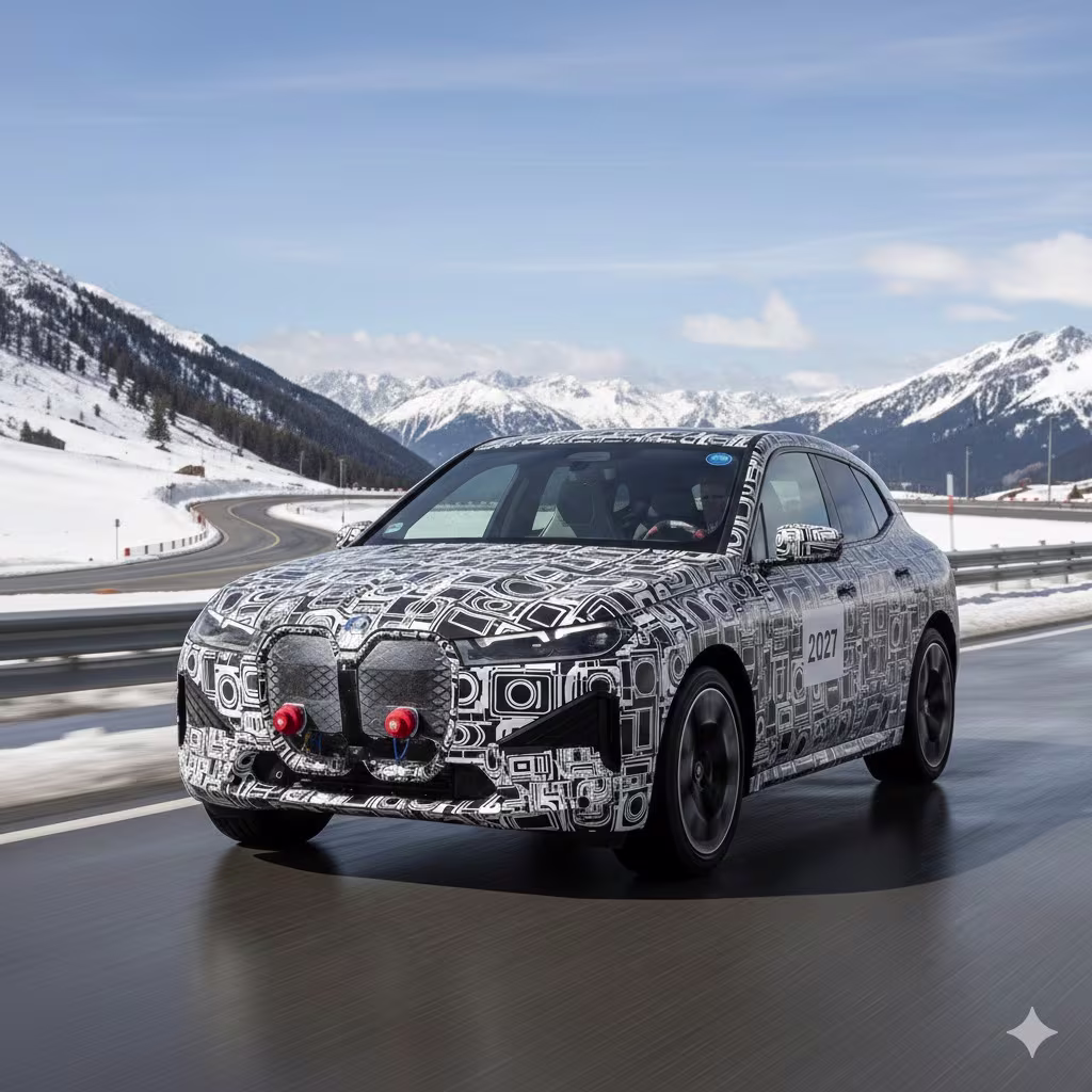 Ilustração editorial de um SUV cupê elétrico associado à BMW