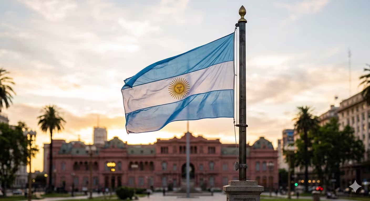Bandeira da Argentina com carros de luxo ao fundo