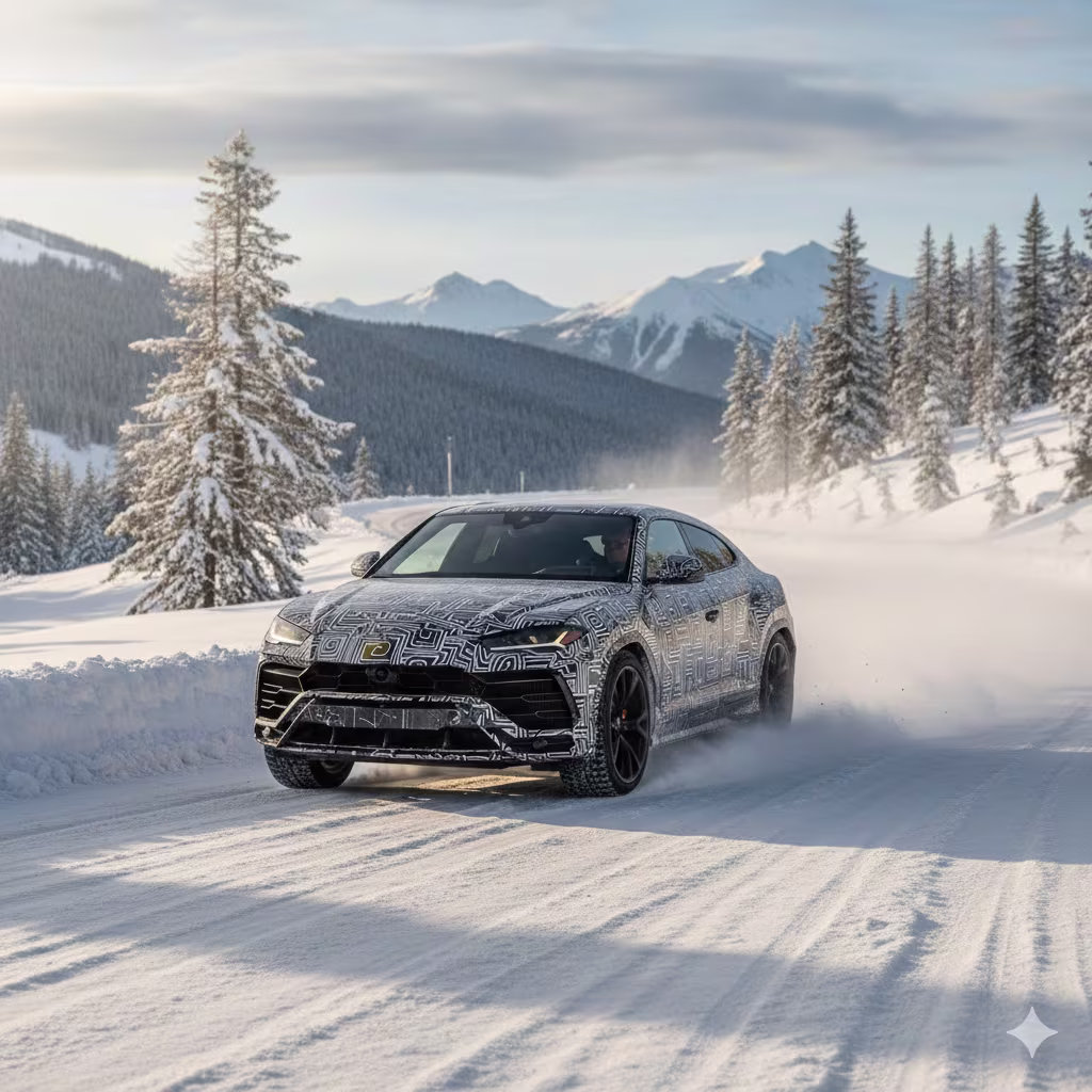 Dianteira do Lamborghini Urus SE Performante em ilustração editorial