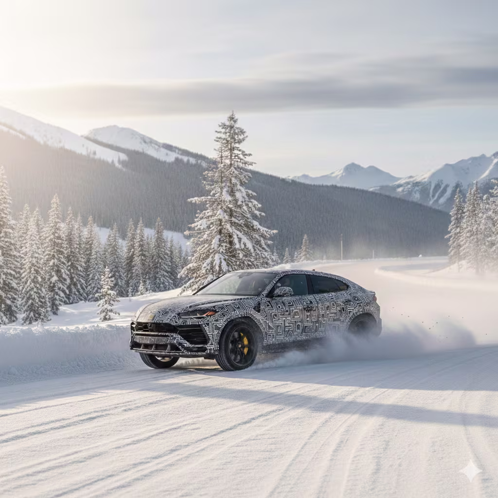 Lateral do Lamborghini Urus SE Performante em ilustração editorial