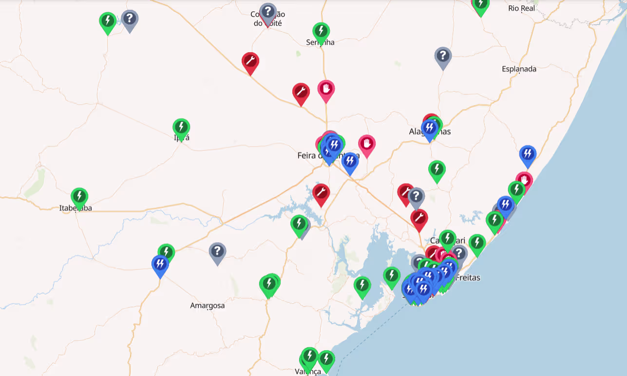 Mapa do hub de recarga da Porsche em Feira de Santana, na Bahia