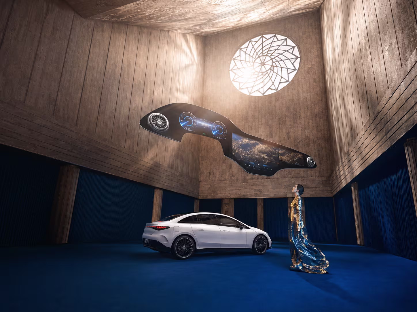 Interior Mercedes-Benz com tela ampla no painel