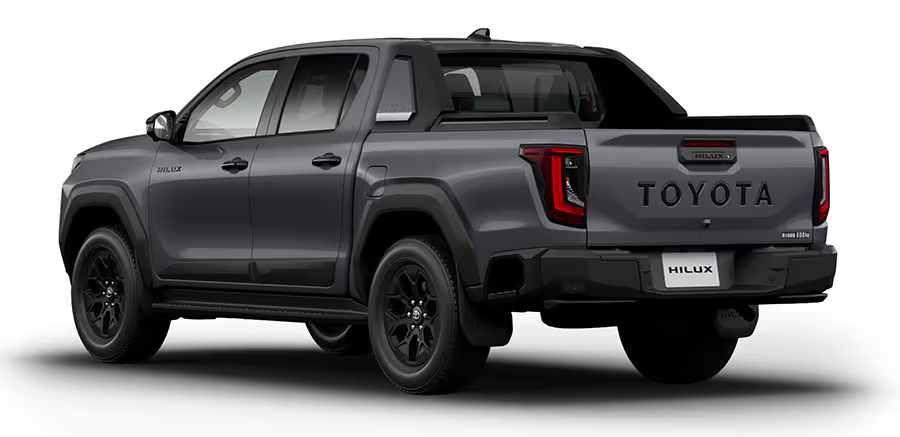 Vista traseira da nova Toyota Hilux 2027 cinza