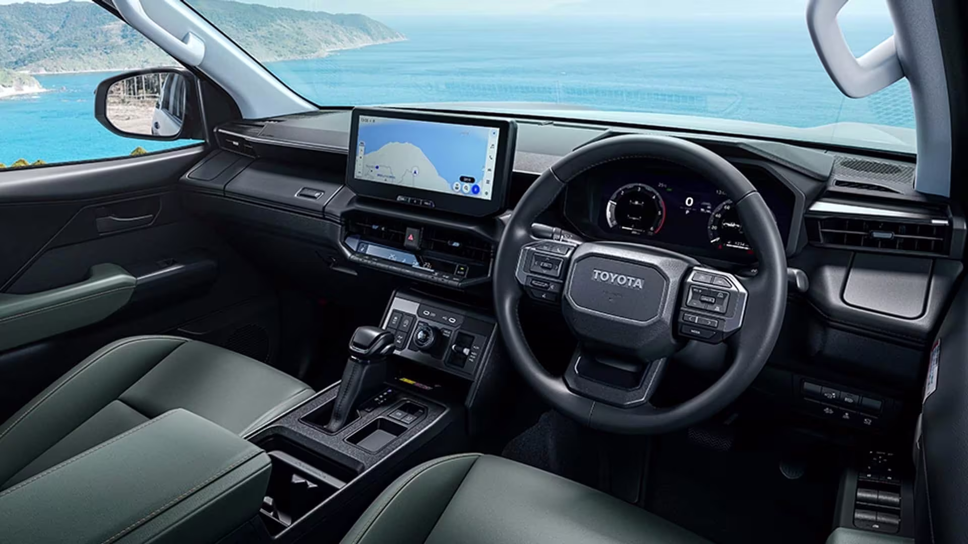 Interior da nova Toyota Hilux 2027 com tela central de 12,3 polegadas