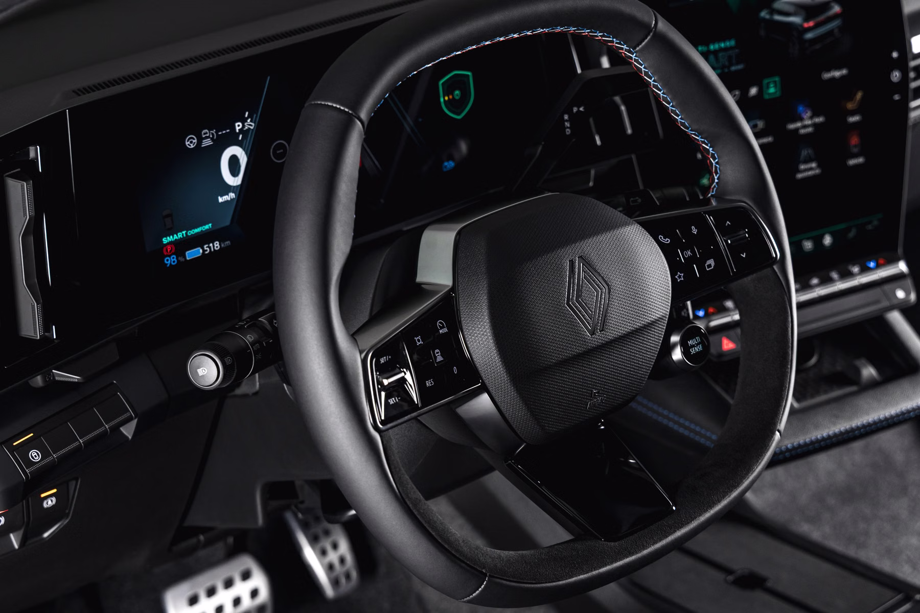 Volante e painel do Renault Megane E-Tech Electric em imagem oficial