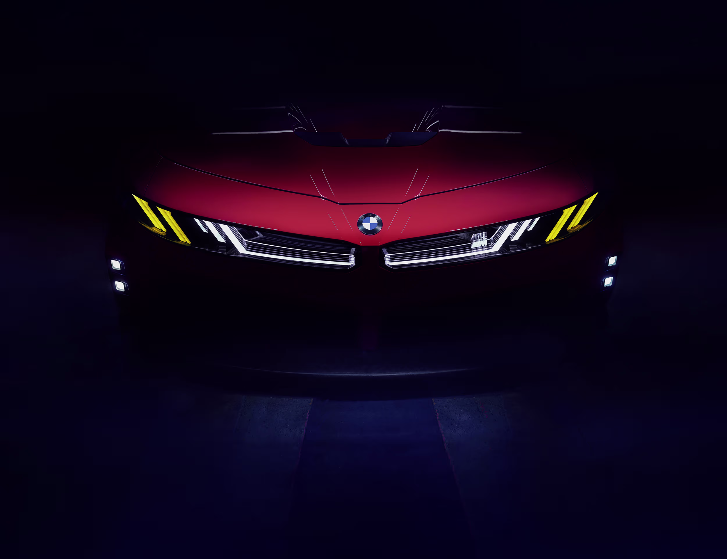 Luzes dianteiras amarelas do BMW M Concept Neue Klasse