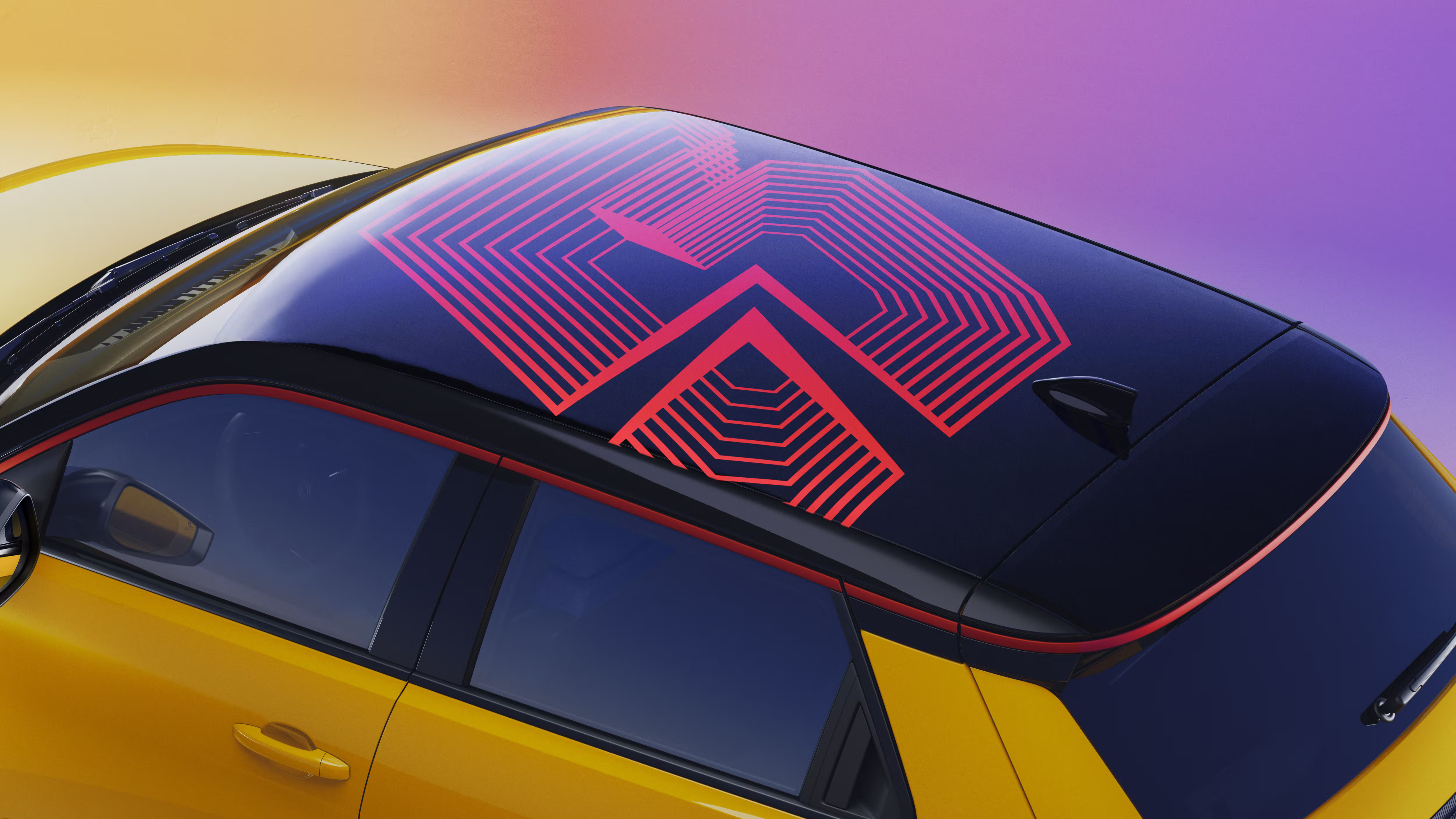 Detalhe do teto contrastante e do grafismo do Renault 5 E-Tech electric