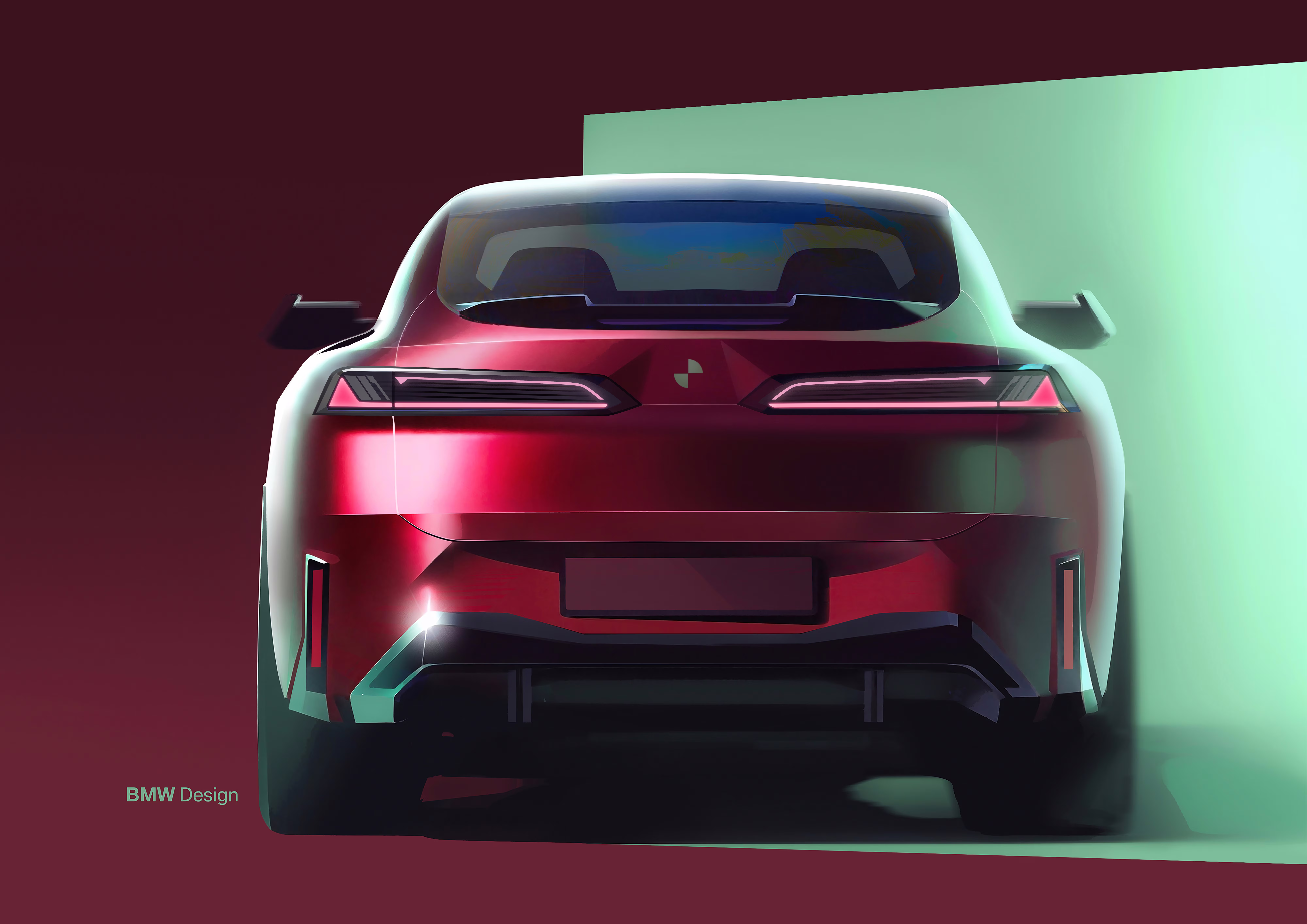 Ilustração de divulgação da BMW: Ilustração da traseira direta em outro formato de apresentação do estudo de design.