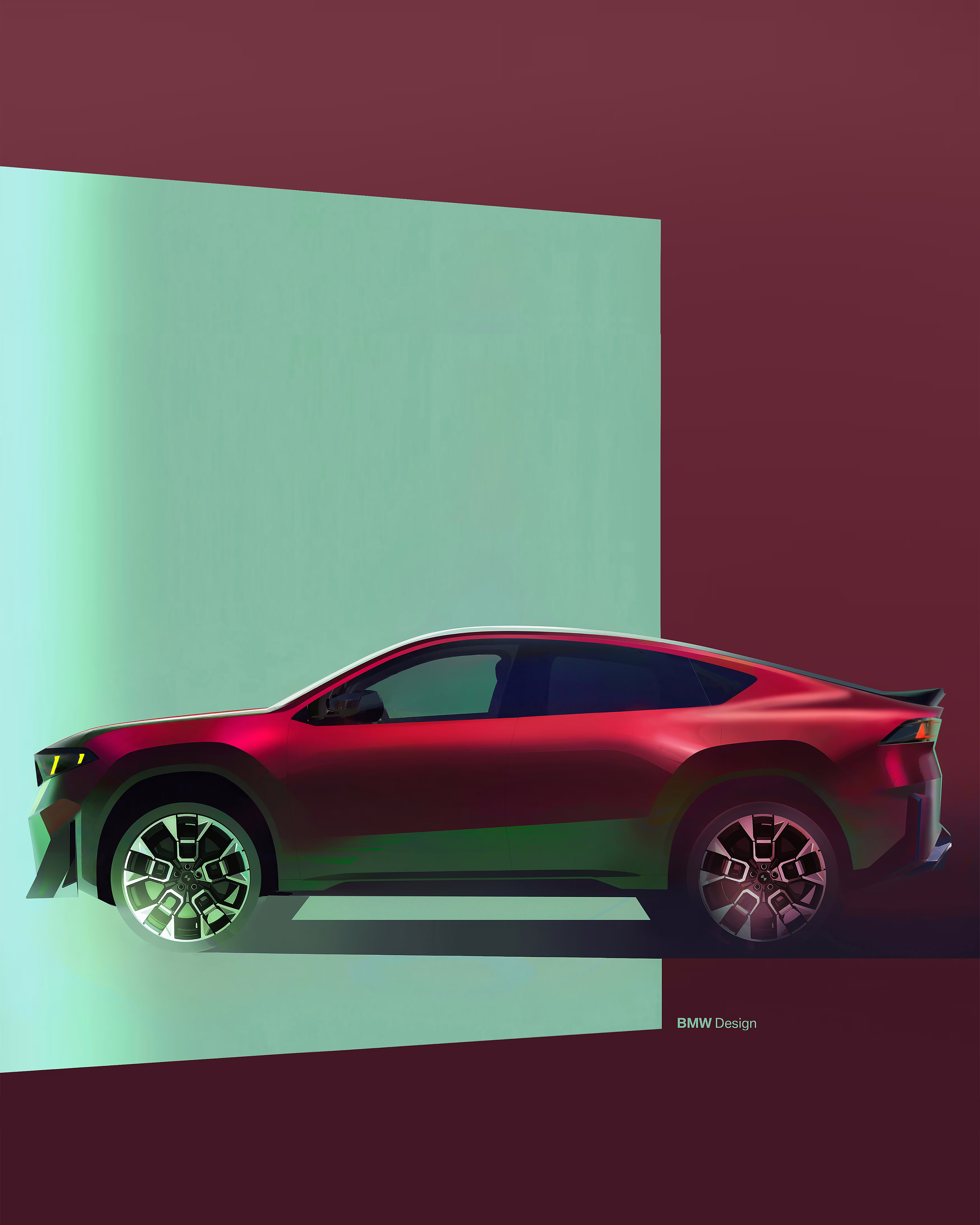 Ilustração de divulgação da BMW: Ilustração vertical do perfil, com destaque para o teto de cupê e a relação entre os eixos.