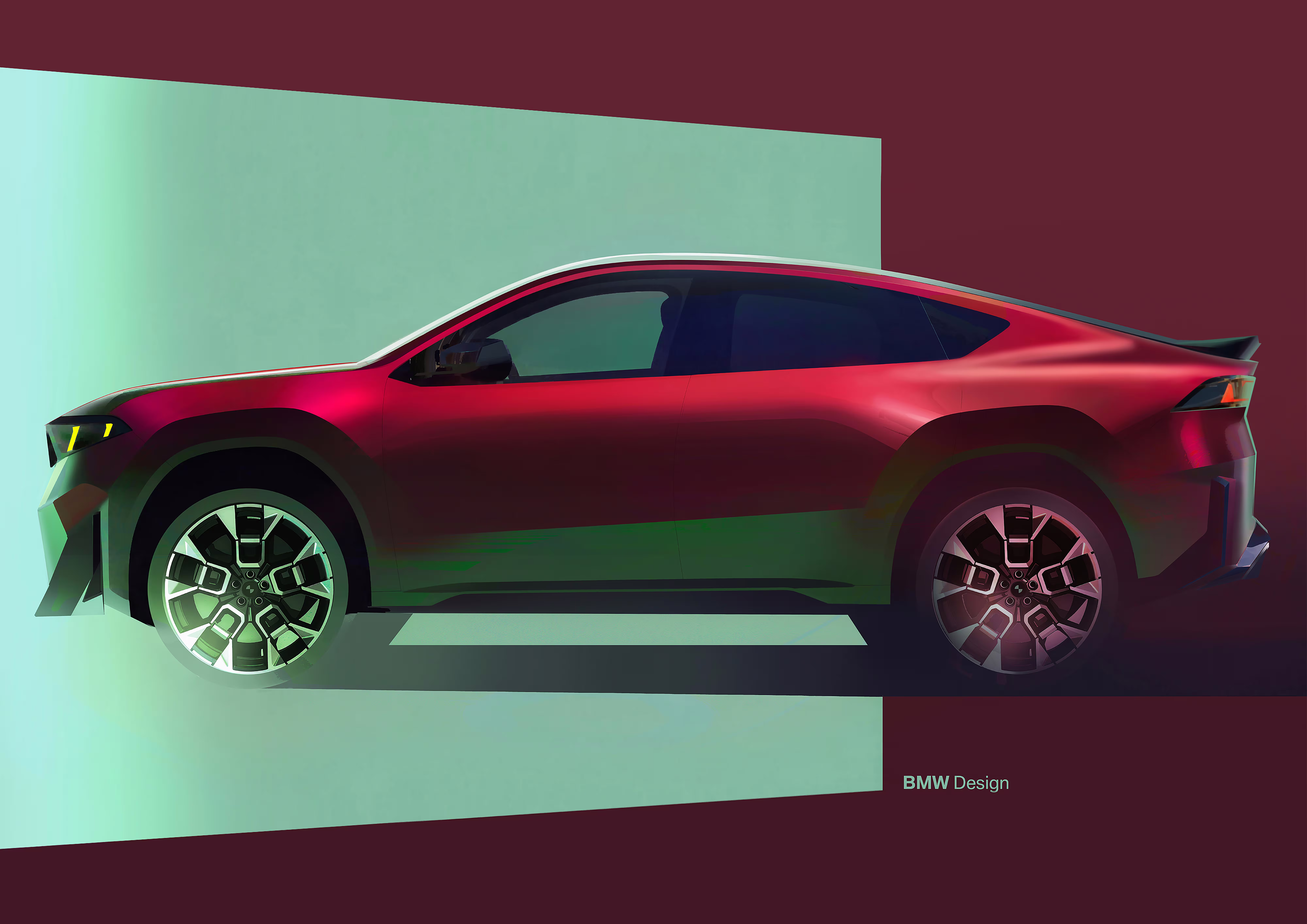 Ilustração de divulgação da BMW: Ilustração lateral em outro formato de apresentação do estudo de design.
