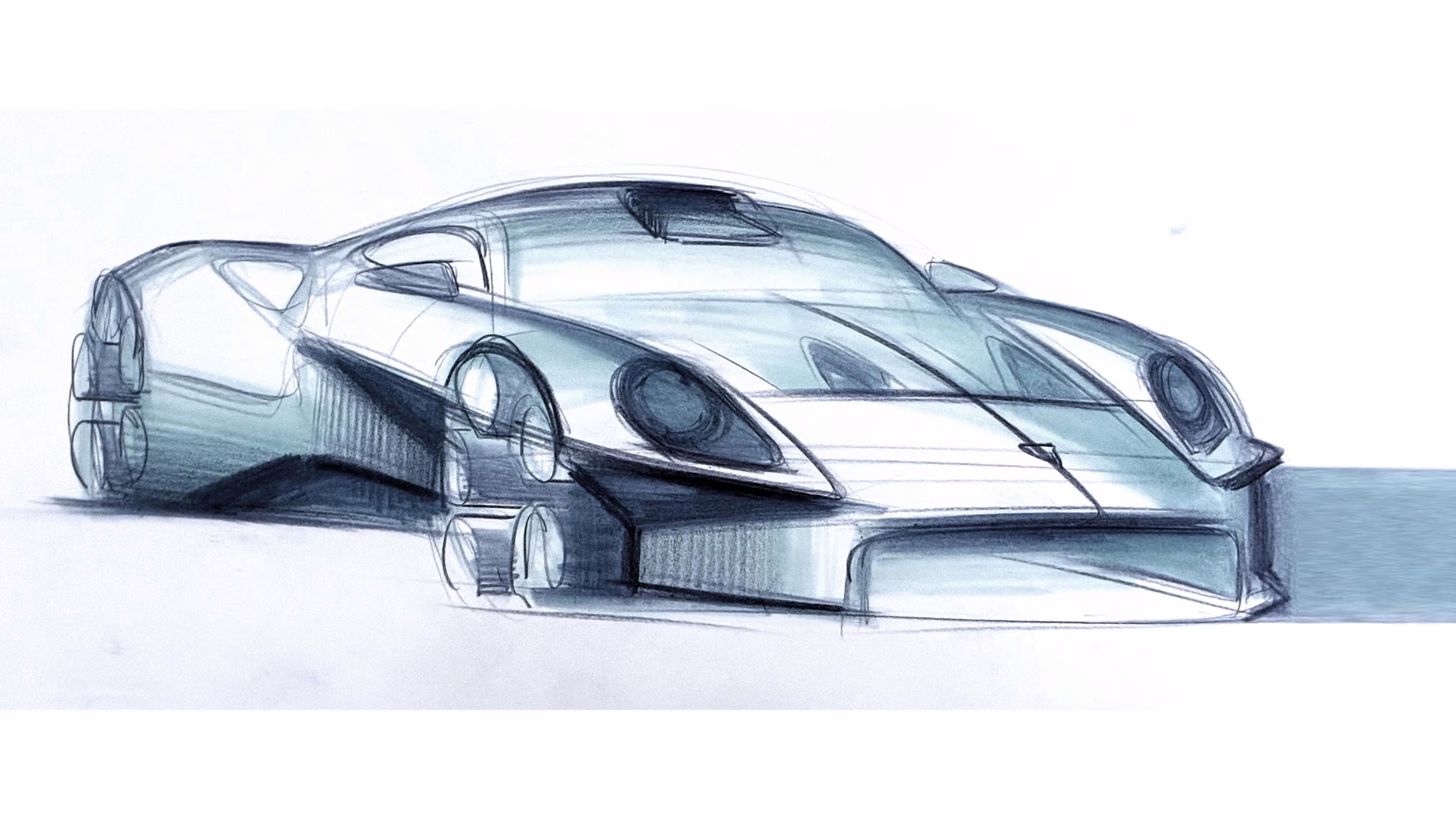 Desenho do Porsche Mission S em três quartos dianteiros