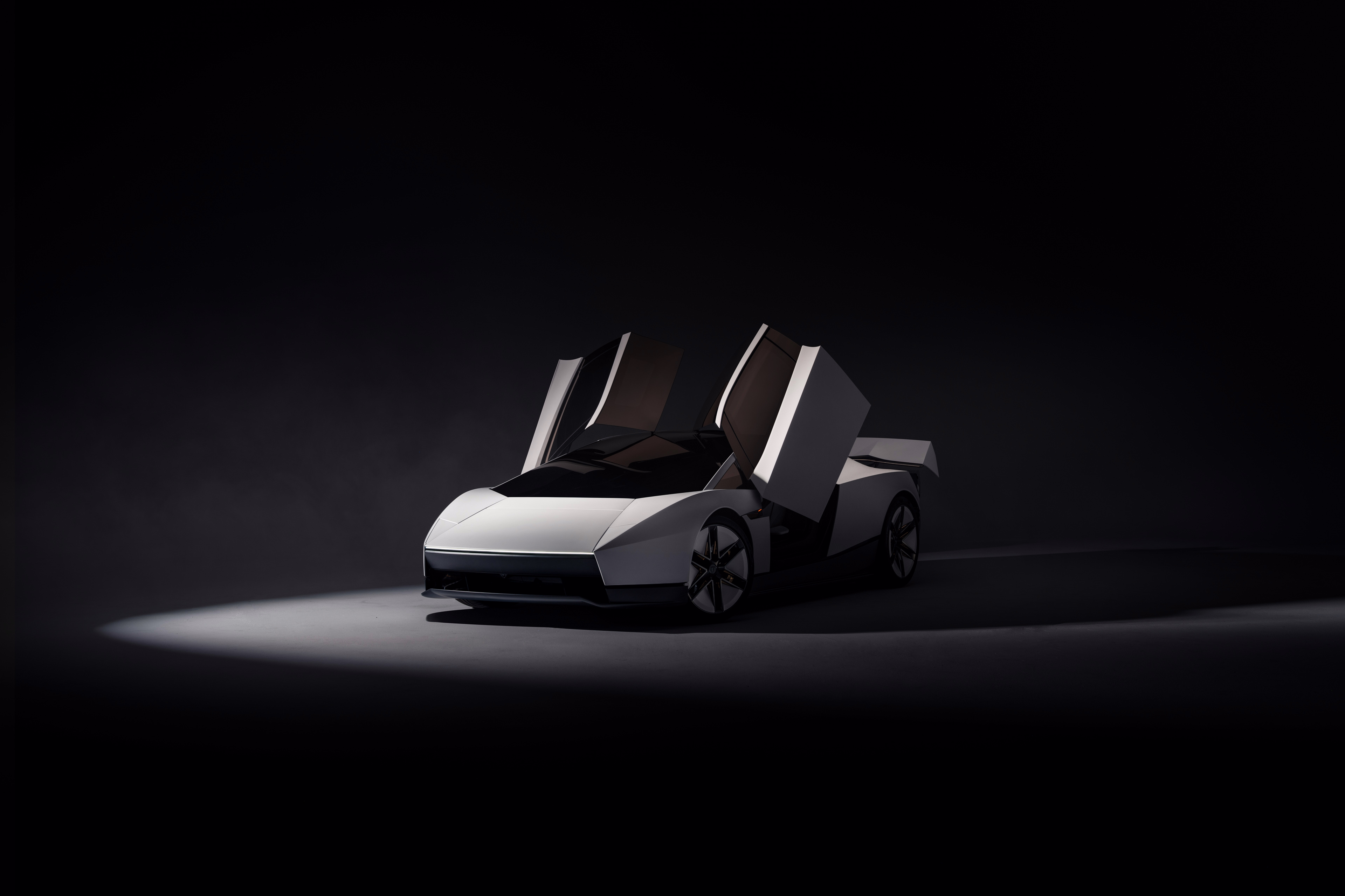 Tesla Roadster em três quartos dianteiros com portas elevadas