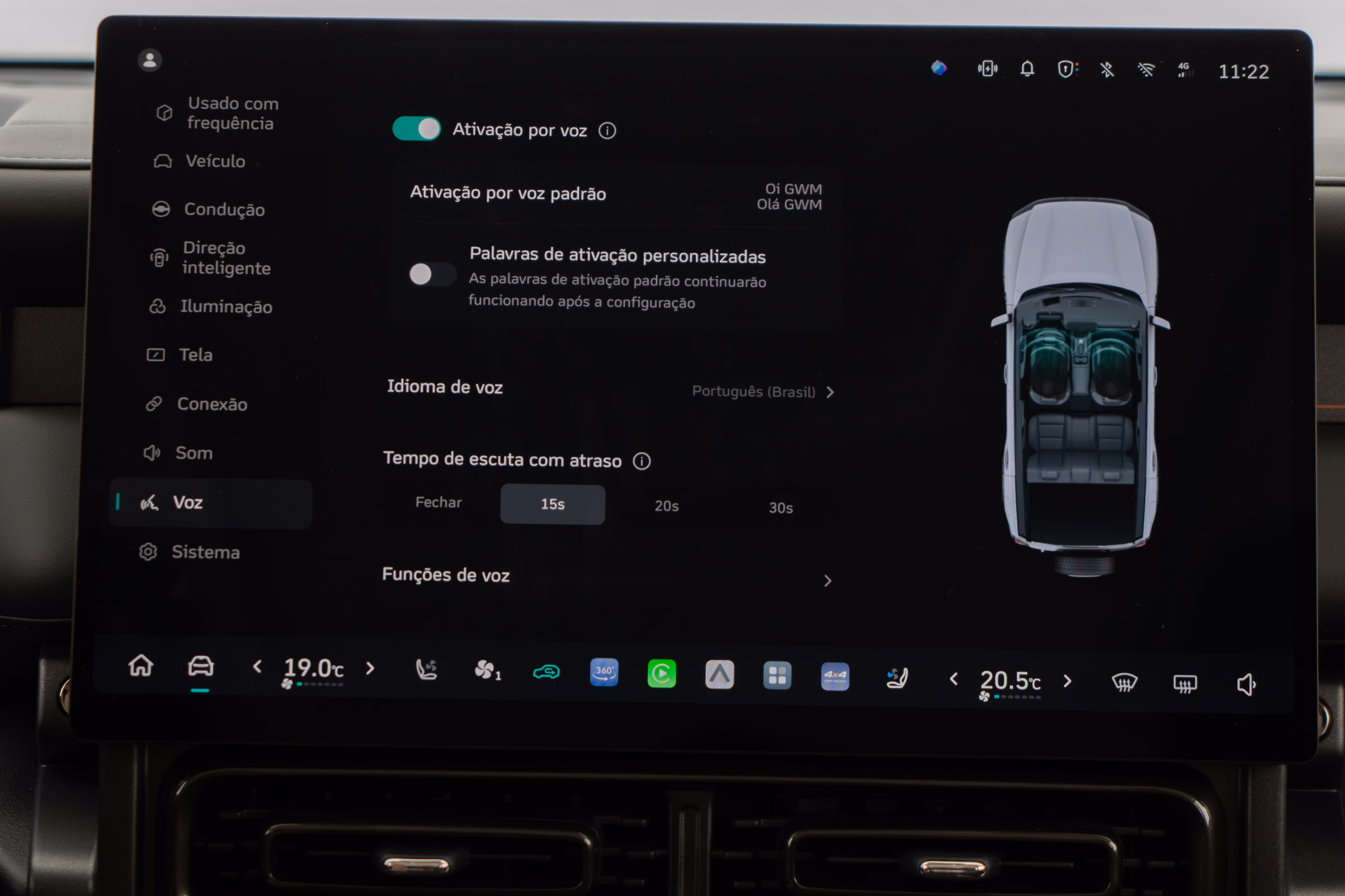 Foto de divulgação: Tela de configuração de comandos de voz do Haval H7.
