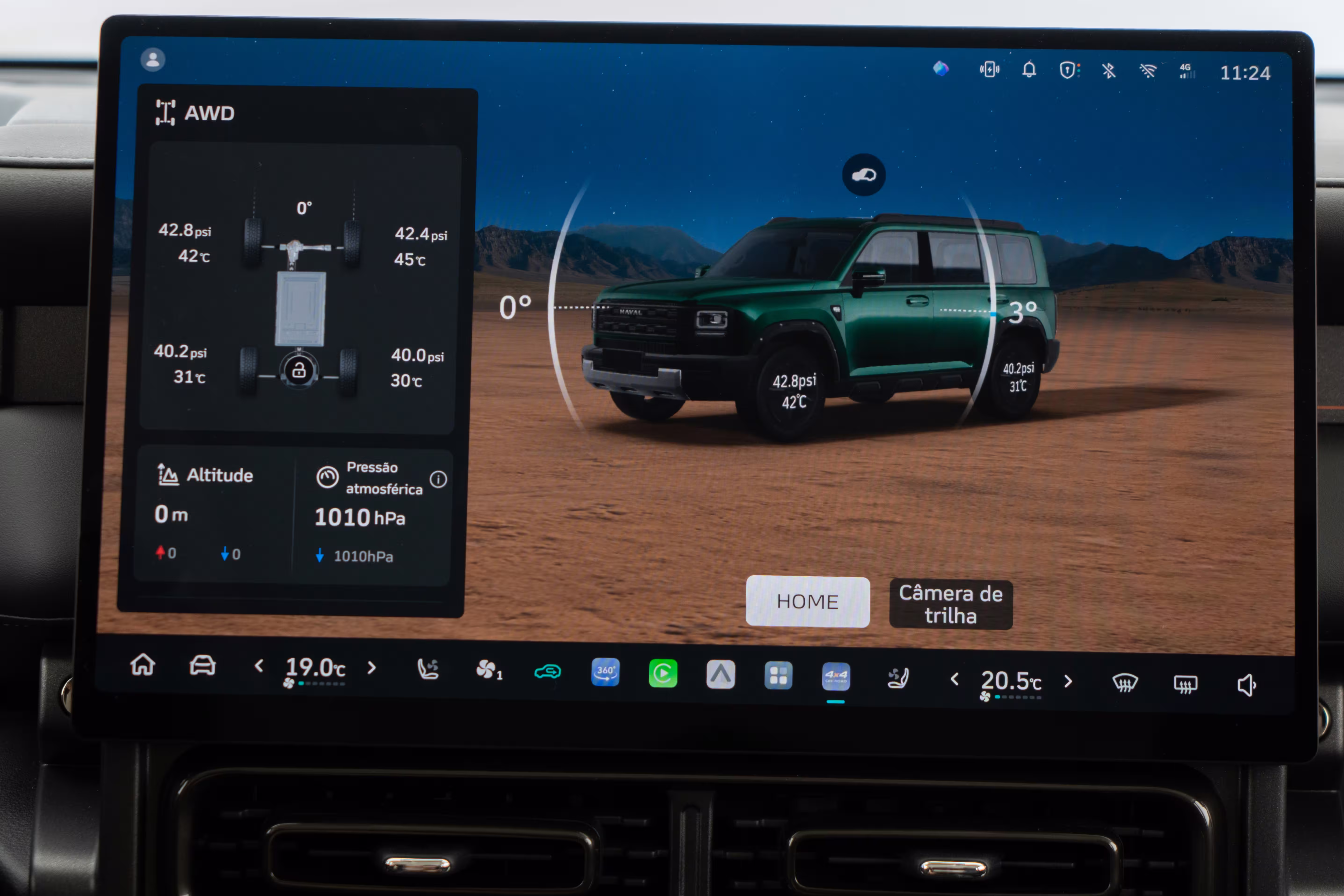 Foto de divulgação: Interface off-road do Haval H7 com o modo AWD selecionado.