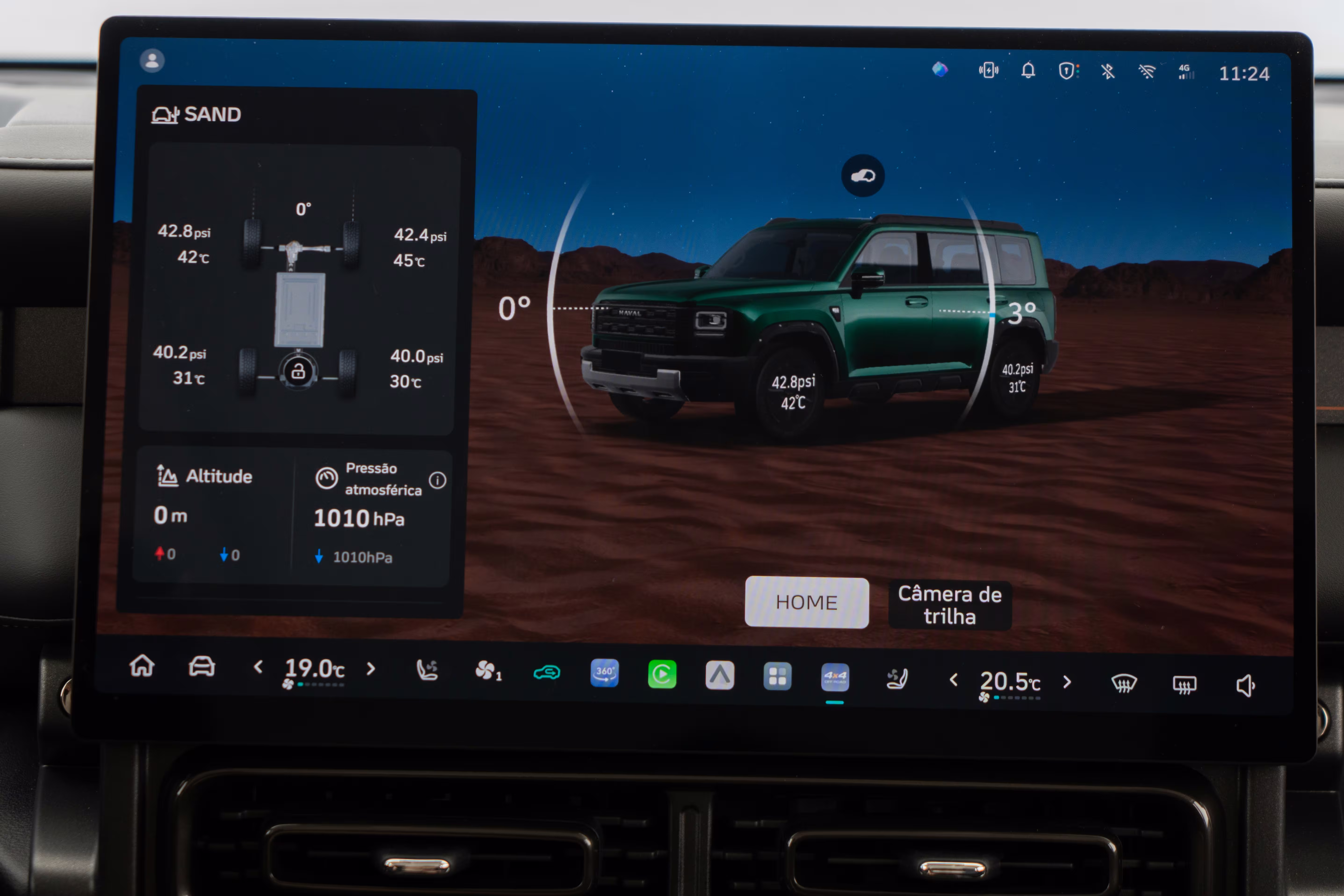 Foto de divulgação: Interface off-road do Haval H7 com o modo Areia selecionado.