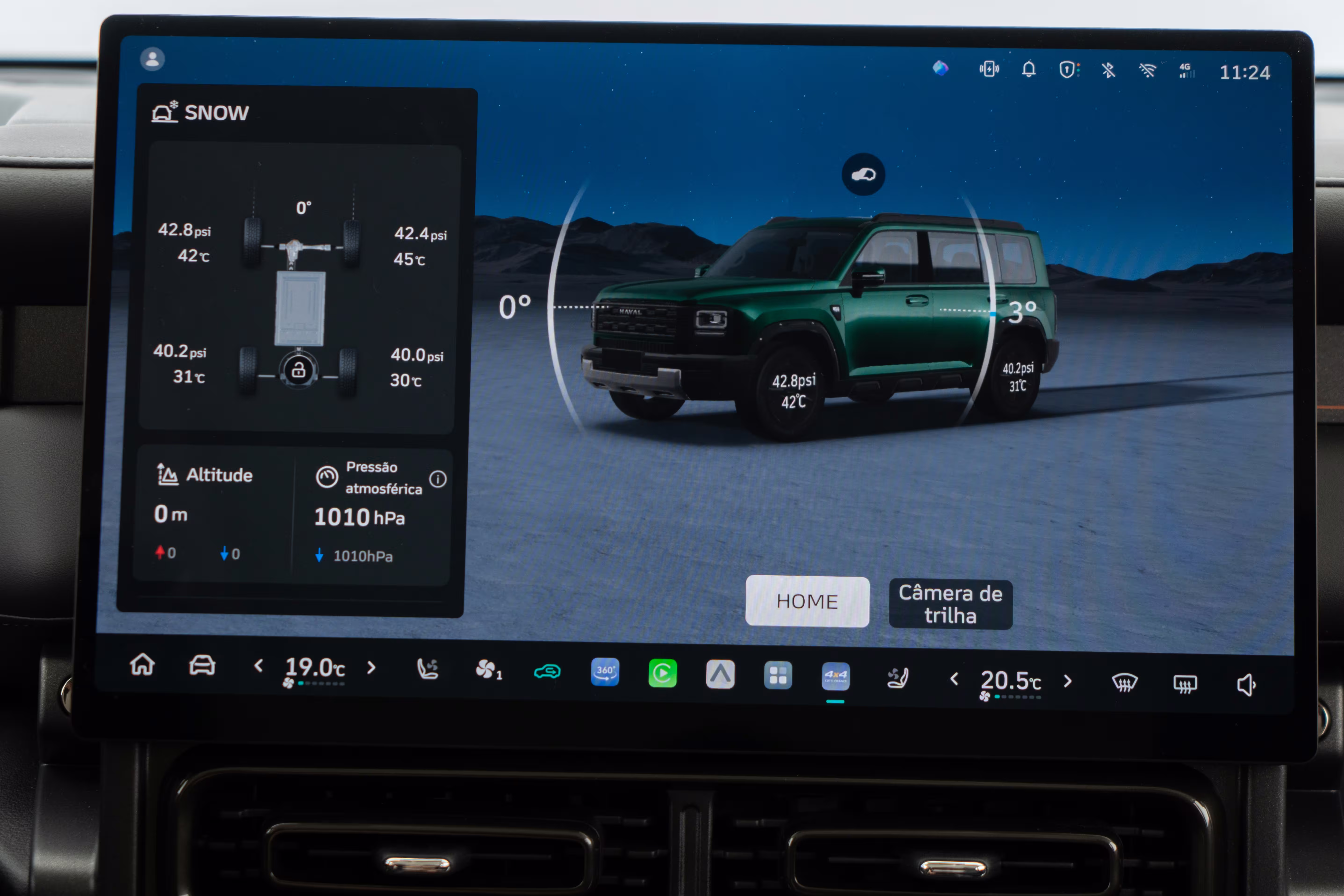 Foto de divulgação: Interface off-road do Haval H7 com o modo Neve selecionado.