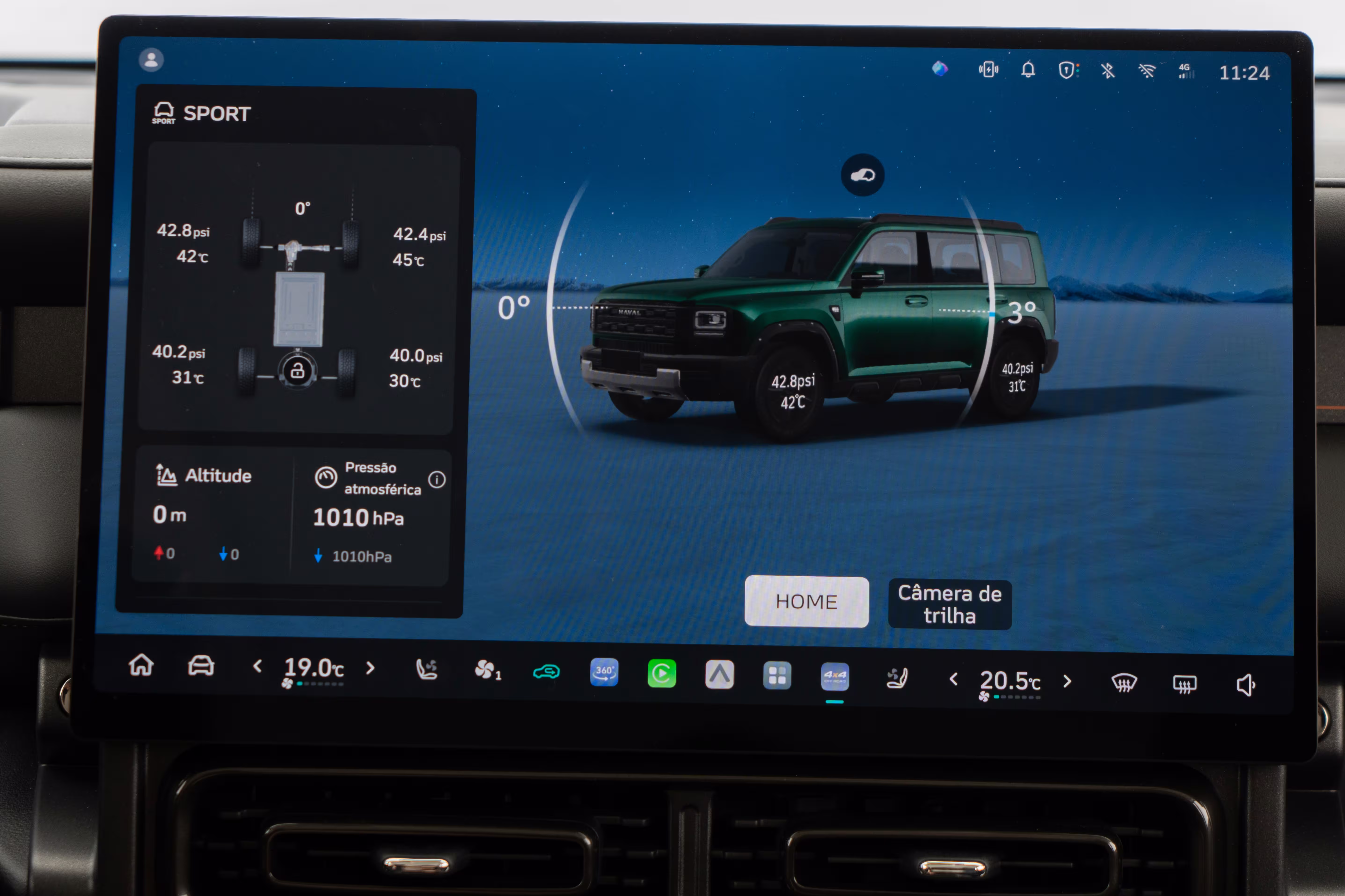 Foto de divulgação: Interface off-road do Haval H7 com o modo Sport selecionado.