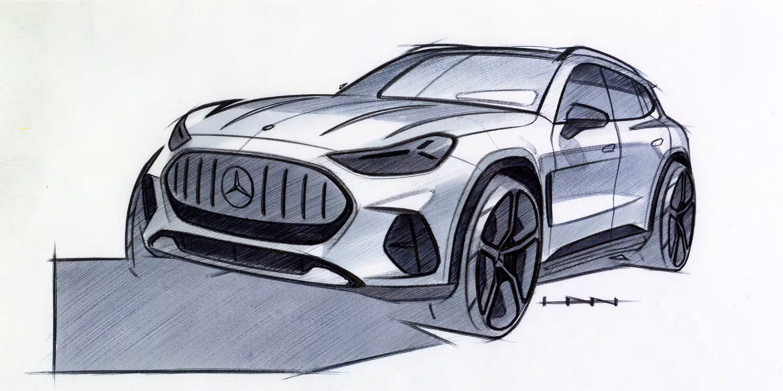 Esboço de design da dianteira do Mercedes-AMG GT SUV