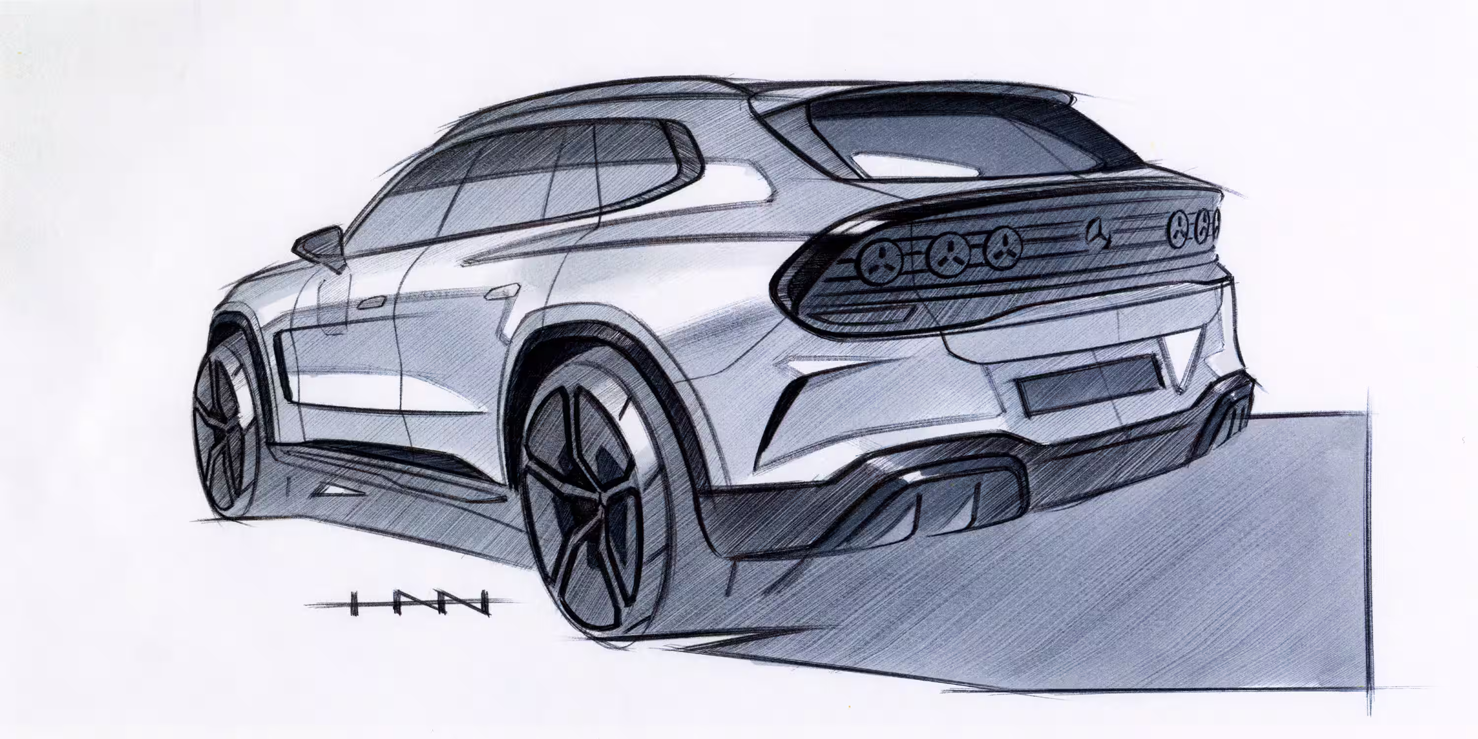 Esboço de design da traseira do Mercedes-AMG GT SUV