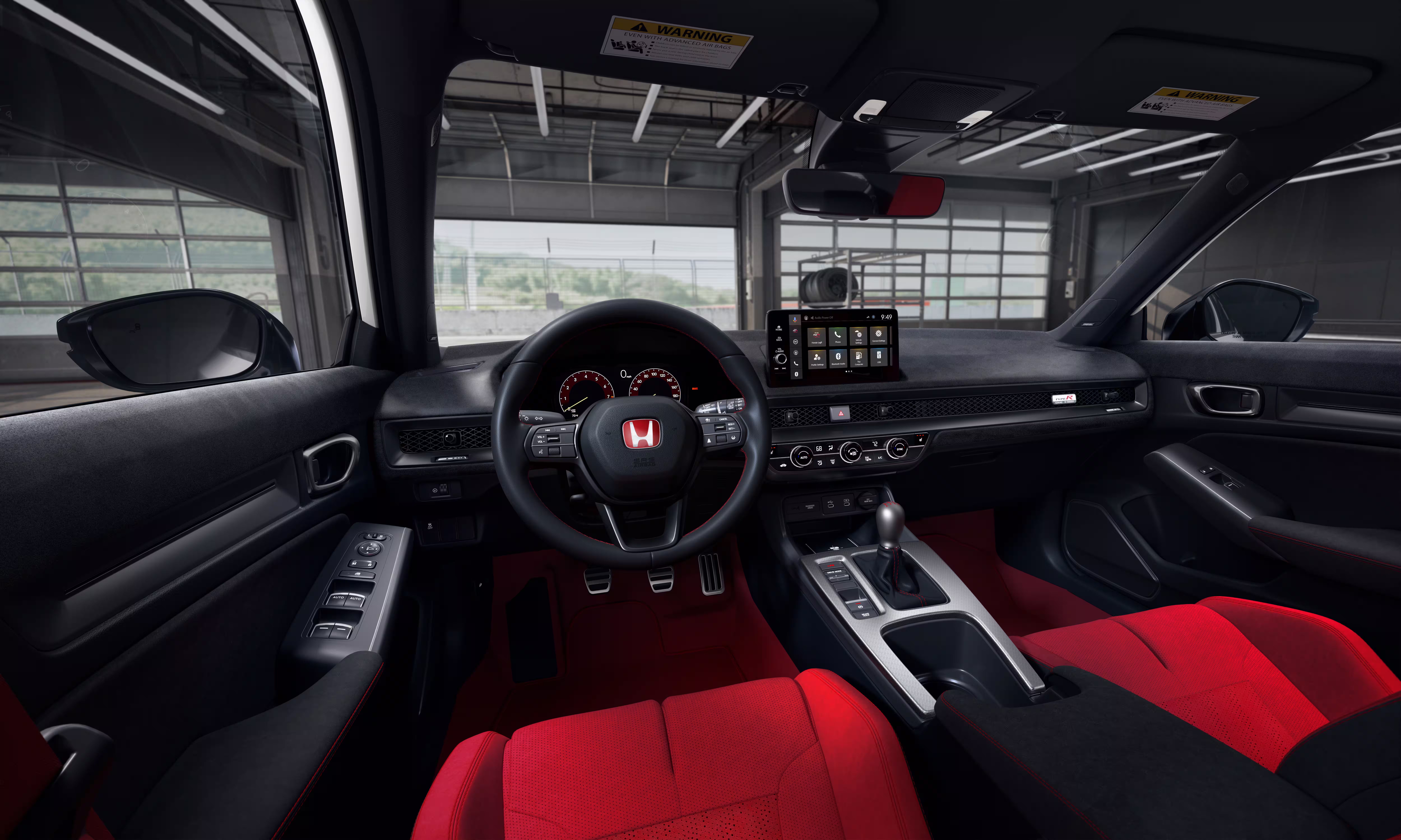 Visão central do painel e dos bancos vermelhos do Honda Civic Type R 2027