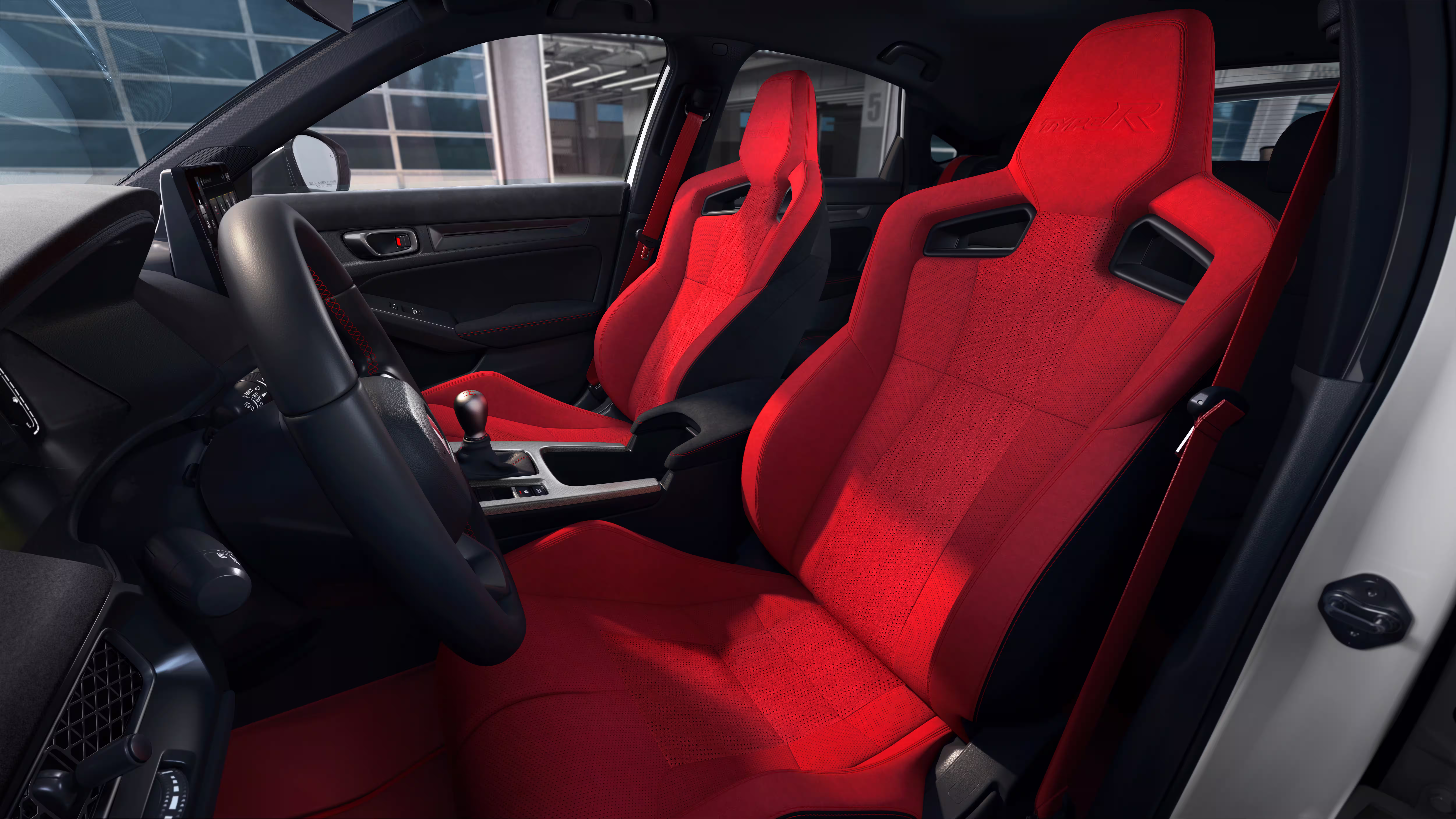 Bancos esportivos dianteiros vermelhos do Honda Civic Type R 2027