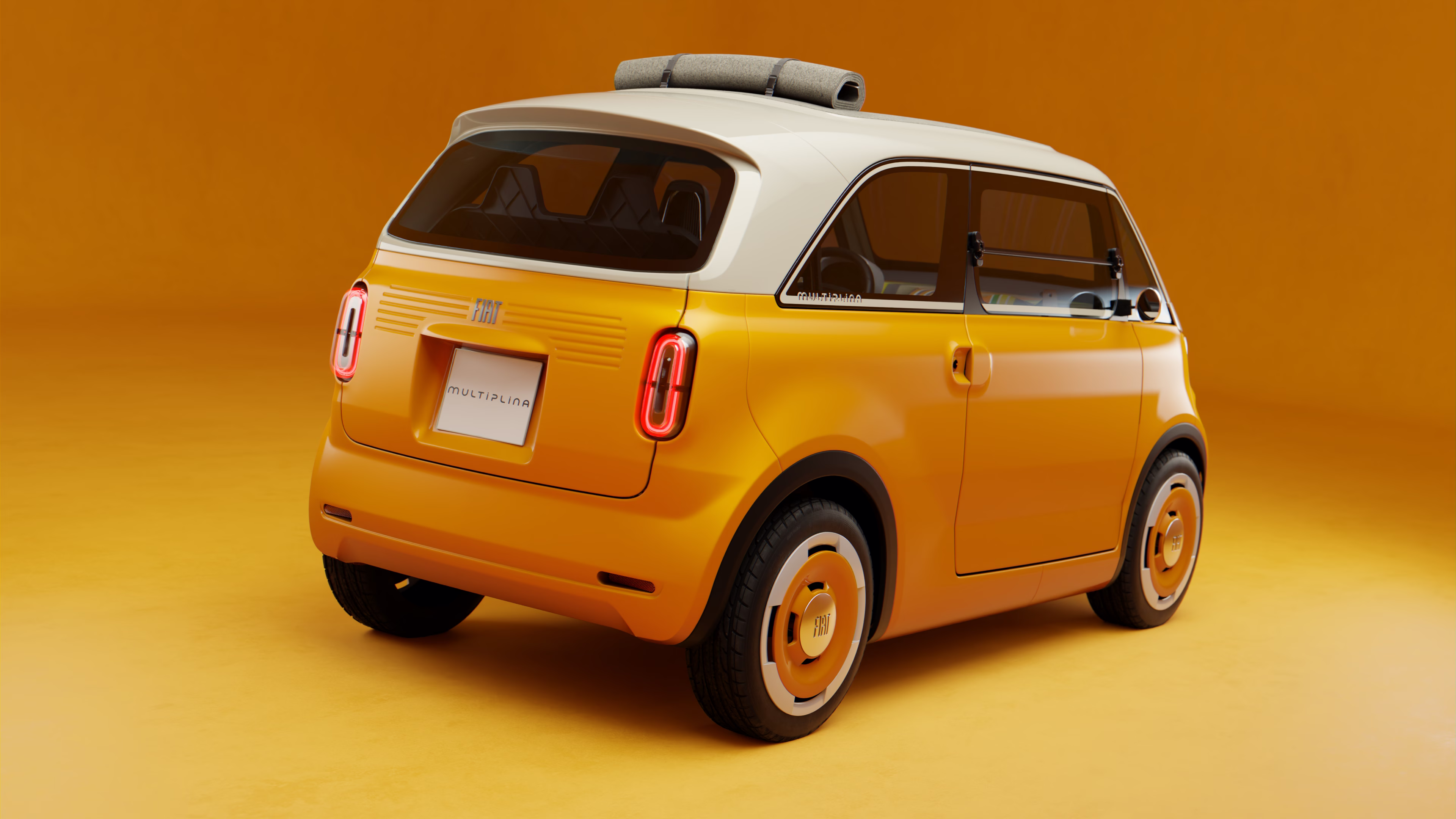 Render do Fiat Multiplina em três quartos traseiros, com tampa posterior vertical e lanternas alongadas