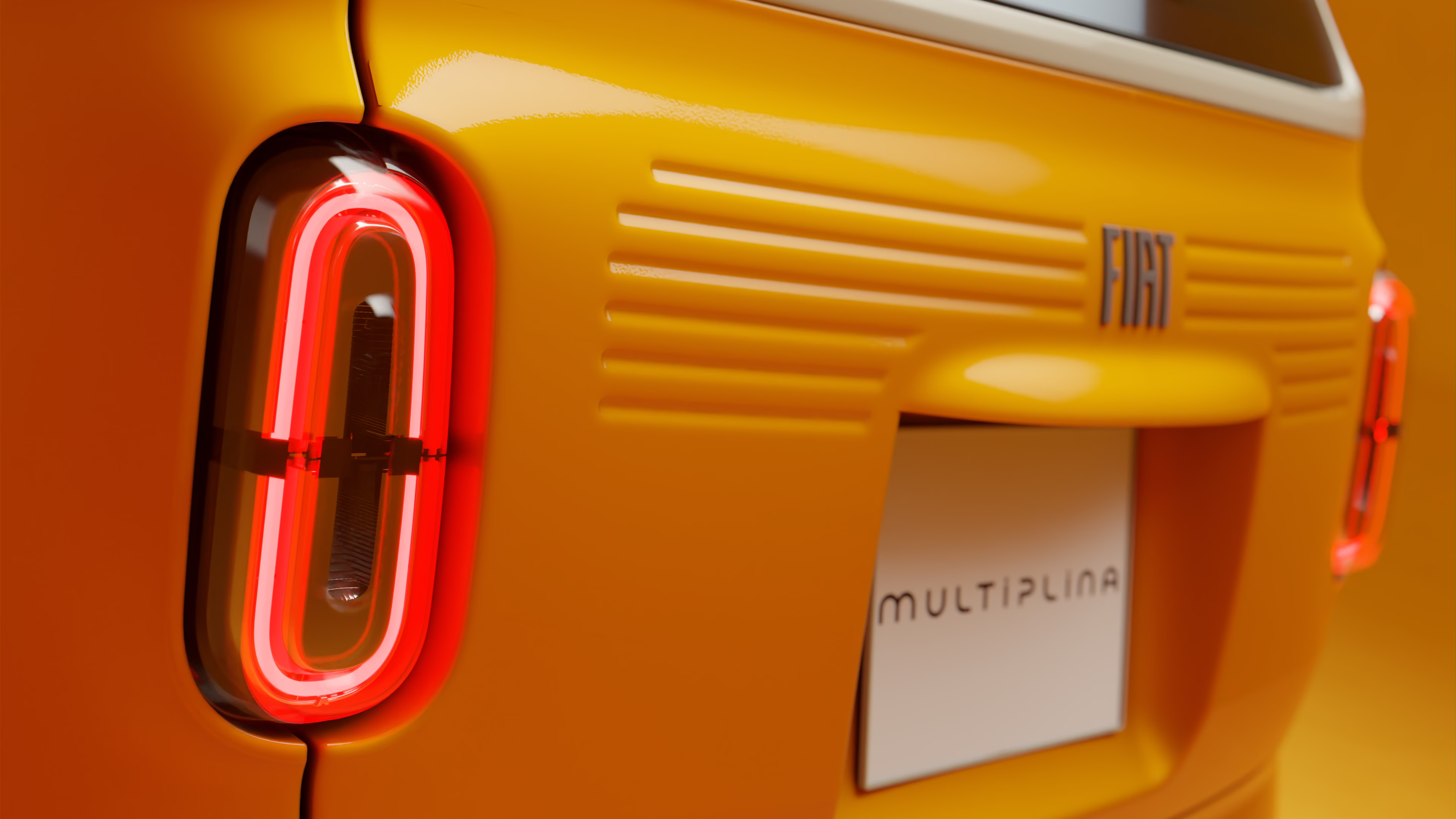 Render em detalhe da lanterna traseira vertical e dos frisos da tampa do Fiat Multiplina