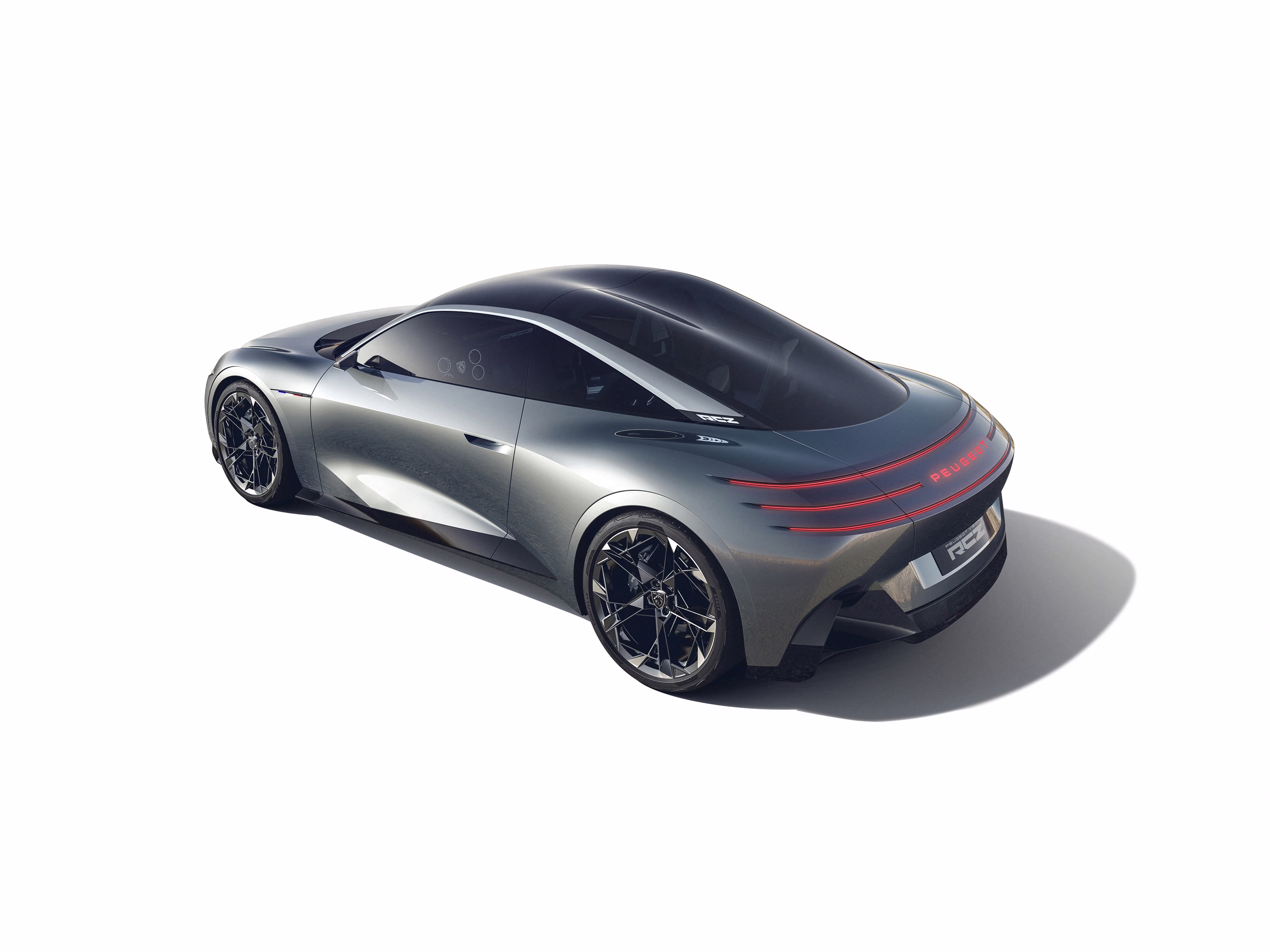 Render traseiro do RCZ em fundo neutro mostra a integração entre teto e carroceria, render de divulgação