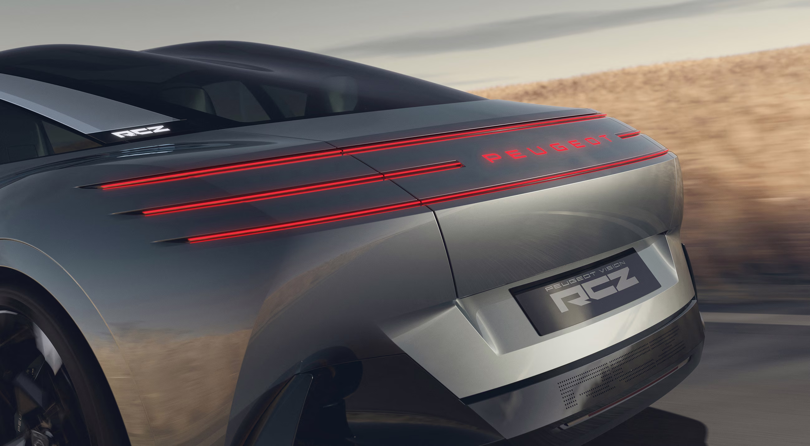 Detalhe traseiro da iluminação e do emblema RCZ, render de divulgação