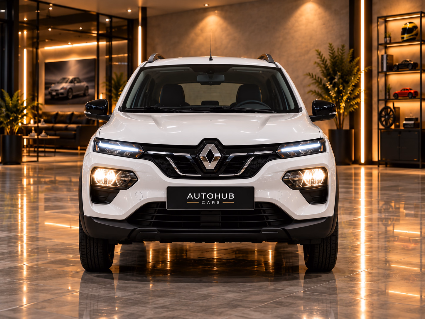 Ilustração de Renault Kwid E-Tech em vista frontal