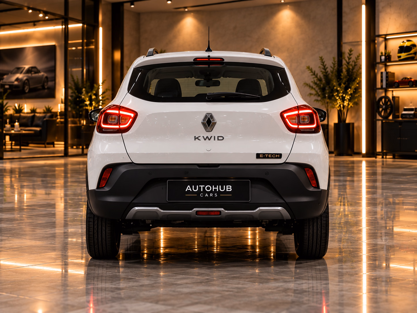 Ilustração de Renault Kwid E-Tech em vista traseira